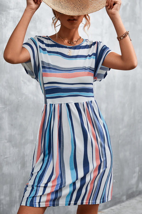 Stripe Print Round Neck Mini Dress