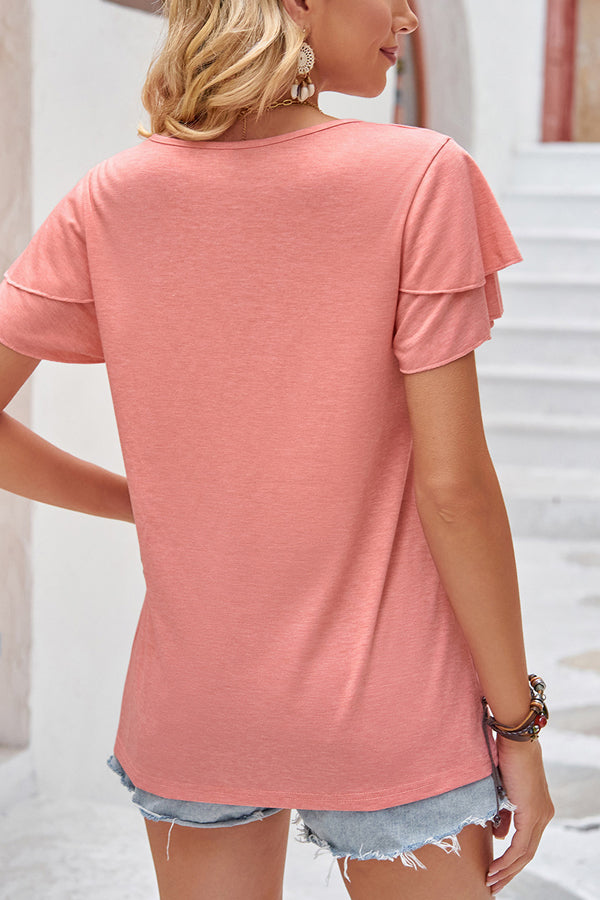Knot Front Short Sleeve Casual Tops