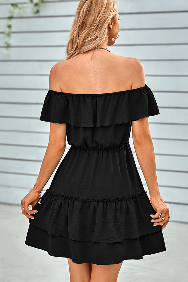 Solid Off The Shoulder Ruffled Dress