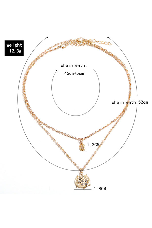 Shell Inlaid Rhinestones Layered Chain Necklace
