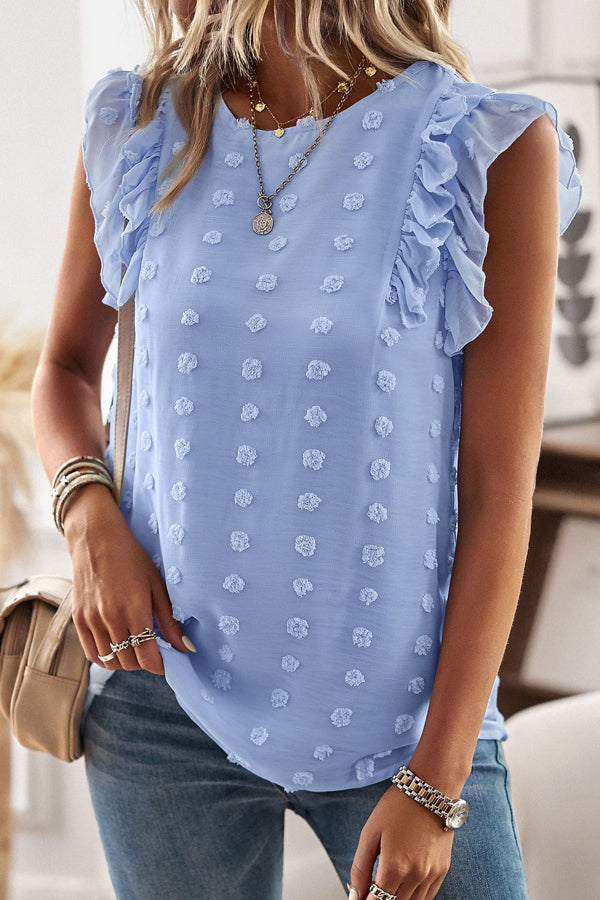 Ruffle Shoulder Round Neck Casual Tops