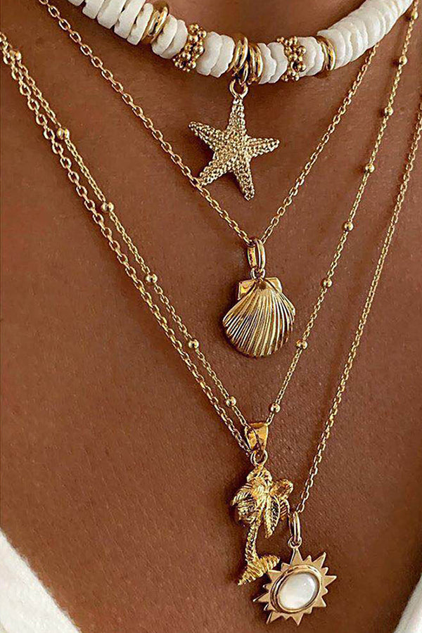 Star Shell Layered Charm Necklace