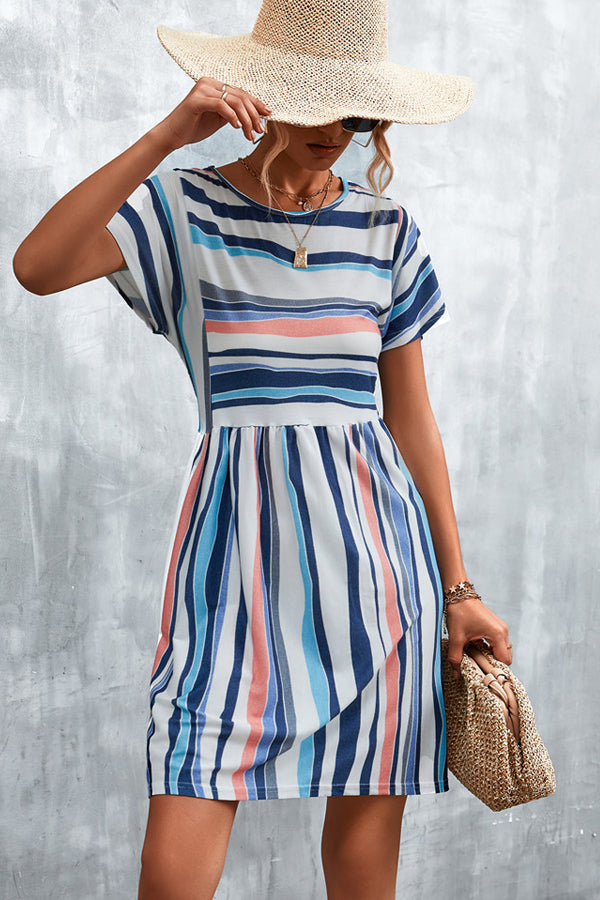 Stripe Print Round Neck Mini Dress