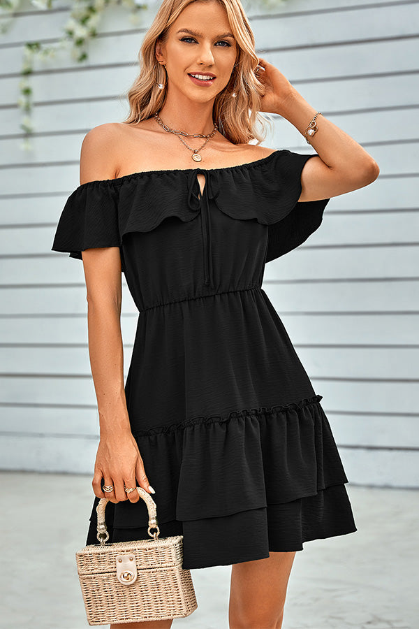 Solid Off The Shoulder Ruffled Dress