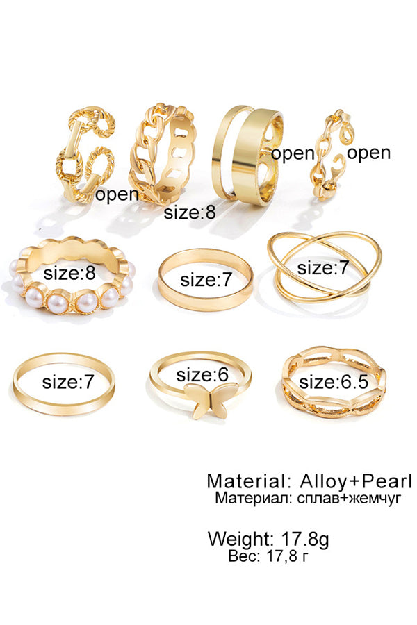 Multi-layer Butterfly Pearl Decor Ring 10pcs