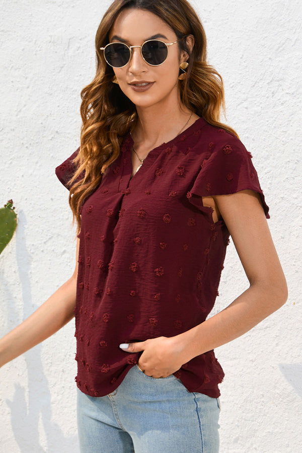 Solid V Neck Short Sleeve Casual Tops