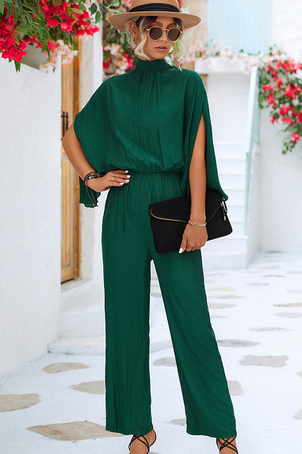 Pleated Solid Color High Waist Jumpsuit