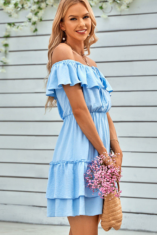 Off The Shoulder Solid Ruffled Dress